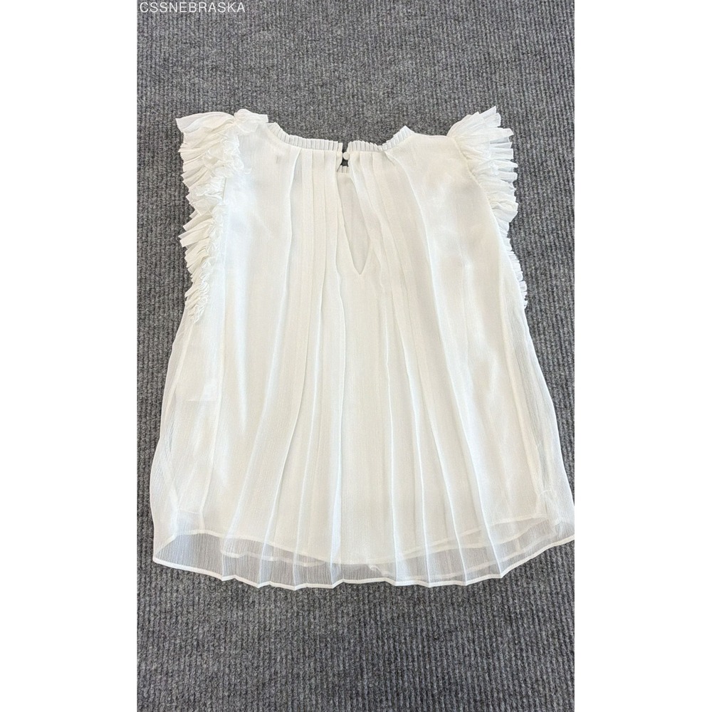 White House Black Market Women's White Pleated Ruffle Flutter Sleeve Blouse Sz S - Picture 4 of 8